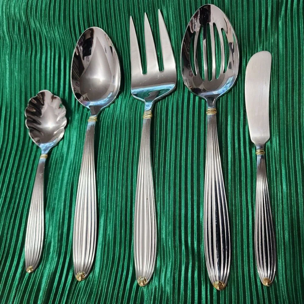 Reed & Barton GOLDEN JUBILEE 5 Piece Serving  Set Glosy 18/8 KOREA Lightly Used